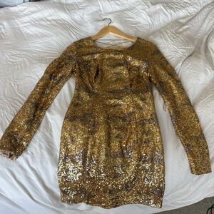 Gold Sequin Long Sleeve Dress